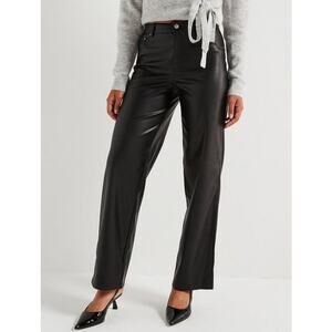 ZARA High Rise Vegan Leather Straight Leg Pants Black 10